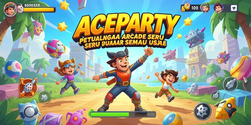 Tampilan gameplay ACEPARTY yang penuh warna dan seru.