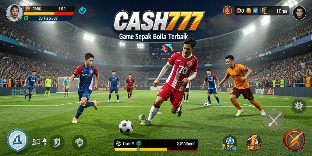 Screenshot gameplay CASH777 yang menampilkan aksi seru di lapangan sepak bola.