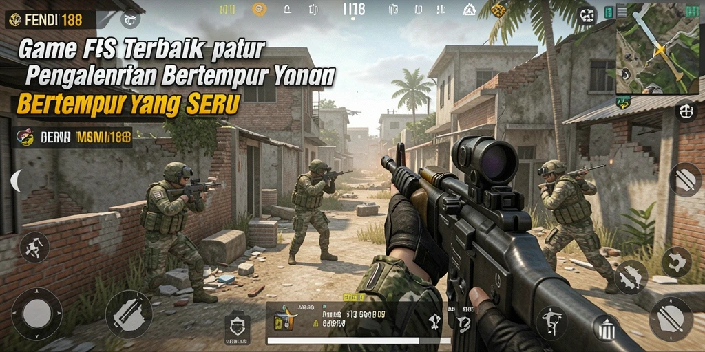 Tangkapan layar gameplay dari FENDI188 menampilkan aksi tembak-menembak yang seru.