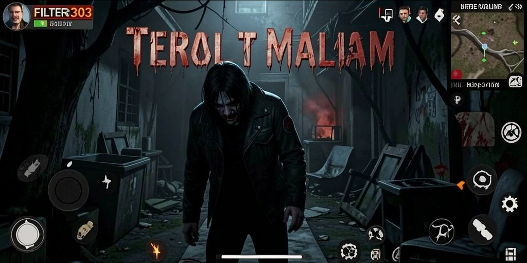 Screenshot utama FILTER303 yang menampilkan gameplay mencekam dan menyeramkan.