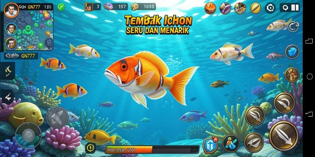 Tampilan gameplay seru dalam GN777 saat menembak ikan.